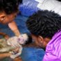 A Black couple welcoming a newborn baby into their lives after the mom gave birth at home in a birth pool.